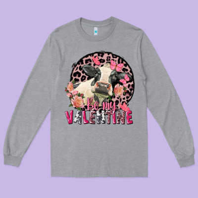 Be My Valentine Holstein Cow Valentine's Day Long Sleeve Tee Designed By Fadigitalartstudio