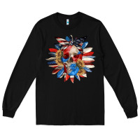 Black 4th of July sunflower skull 4th of july Long Sleeve Tee - CowGirlArtShop
