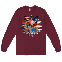 Burgundy 4th of July sunflower skull 4th of july Long Sleeve Tee - CowGirlArtShop