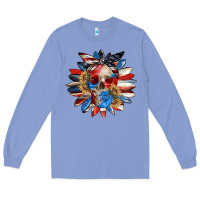Colony Blue 4th of July sunflower skull 4th of july Long Sleeve Tee - CowGirlArtShop