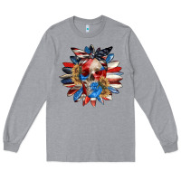 Heather Grey 4th of July sunflower skull 4th of july Long Sleeve Tee - CowGirlArtShop