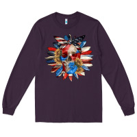 Plum 4th of July sunflower skull 4th of july Long Sleeve Tee - CowGirlArtShop