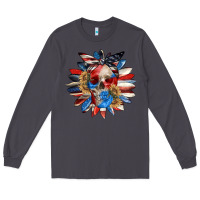 Smoke 4th of July sunflower skull 4th of july Long Sleeve Tee - CowGirlArtShop