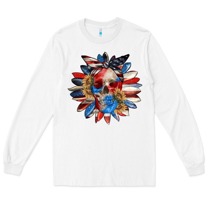 4th Of July Sunflower Skull 4th Of July Long Sleeve Tee by CowGirlArtShop | Teevron
