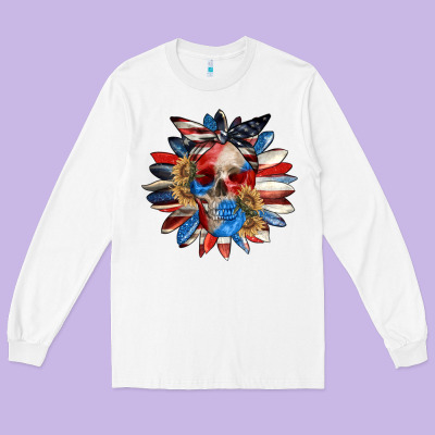 4th Of July Sunflower Skull 4th Of July Long Sleeve Tee Designed By Cowgirlartshop