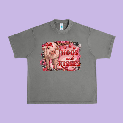 Valentine's Day Pig Hogs And Kisses Urban Heavy Tee Designed By Ranaportraitstore