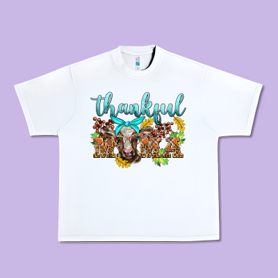 Thankful Mama Cow Urban Heavy Tee Designed By Barkaloodesign