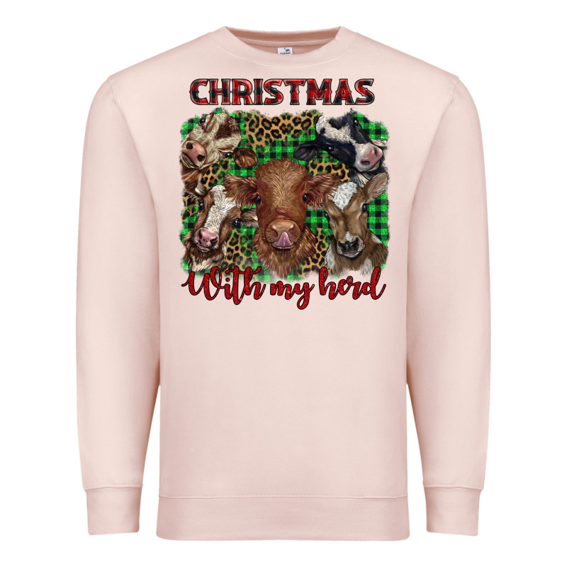 Christmas With My Herd Cows Premium Sweatshirt by BarkalooDesign | Teevron