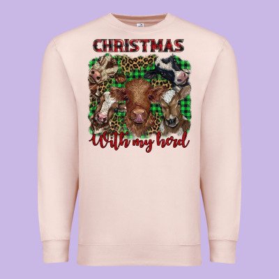 Christmas With My Herd Cows Premium Sweatshirt Designed By Barkaloodesign