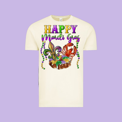 Vintage Tee Happy Mardi Gras Fleur De Lis King Cake Crawfish