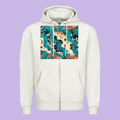 Turquoise Glitter Cowhide Zipper Hoodie Designed By Jahusdesignshop