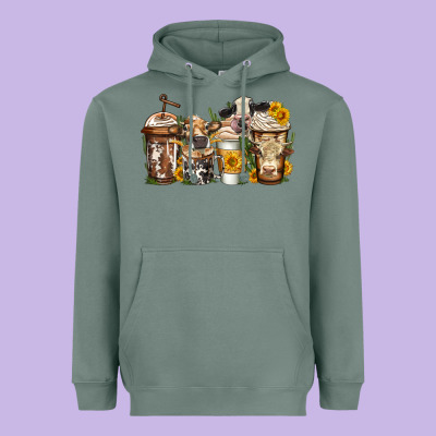 Cows Coffee Cups Heavyweight Hoodie Designed By Jasminsmagicworld