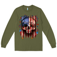 Army Green 4th of July skull American flag Long Sleeve Tee - Neo Western