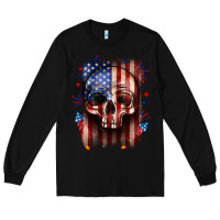 Black 4th of July skull American flag Long Sleeve Tee - Neo Western