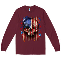 Burgundy 4th of July skull American flag Long Sleeve Tee - Neo Western