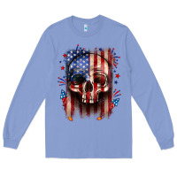 Colony Blue 4th of July skull American flag Long Sleeve Tee - Neo Western