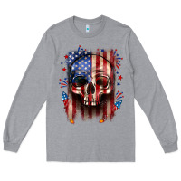 4th Of July Skull American Flag Long Sleeve Tee | Teevron