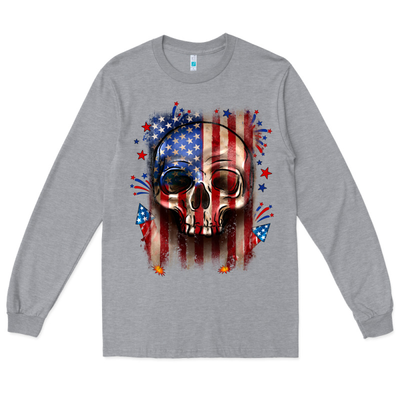 4th Of July Skull American Flag Long Sleeve Tee by Neo Western | Teevron