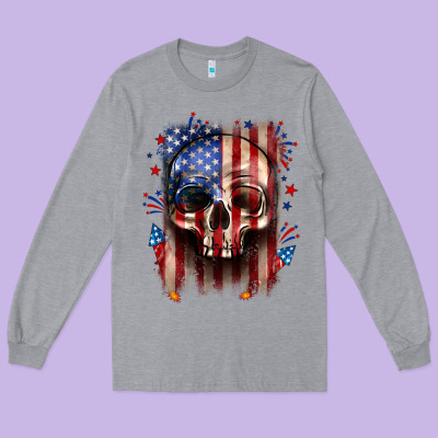 4th Of July Skull American Flag Long Sleeve Tee Designed By Neo Western