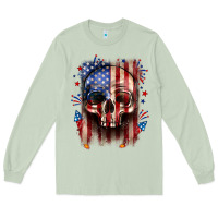 Matcha 4th of July skull American flag Long Sleeve Tee - Neo Western
