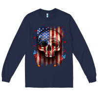 Navy 4th of July skull American flag Long Sleeve Tee - Neo Western