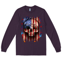 Plum 4th of July skull American flag Long Sleeve Tee - Neo Western
