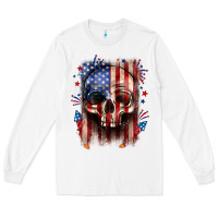 White 4th of July skull American flag Long Sleeve Tee - Neo Western