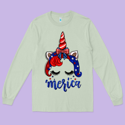 4th Of July Unicorn Long Sleeve Tee Designed By Neo Western