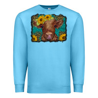 Ocean Blue western leopard buffalo plaid baby highland cow Premium Sweatshirt - BarkalooDesign