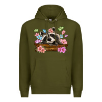 Army Green raccoon with flowers Premium Hoodie - MaliasSmallBusiness