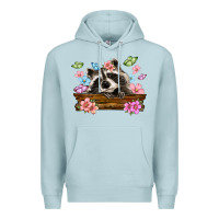 Blue Mist raccoon with flowers Premium Hoodie - MaliasSmallBusiness