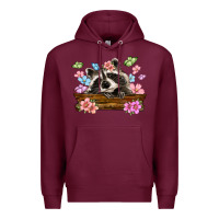 Burgundy raccoon with flowers Premium Hoodie - MaliasSmallBusiness