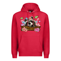 Cardinal raccoon with flowers Premium Hoodie - MaliasSmallBusiness