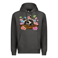 Charcoal Heather raccoon with flowers Premium Hoodie - MaliasSmallBusiness