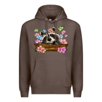 Coffee raccoon with flowers Premium Hoodie - MaliasSmallBusiness