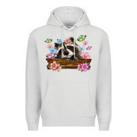 Dove Grey raccoon with flowers Premium Hoodie - MaliasSmallBusiness