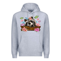 Heather Grey raccoon with flowers Premium Hoodie - MaliasSmallBusiness