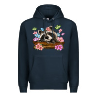 Navy raccoon with flowers Premium Hoodie - MaliasSmallBusiness
