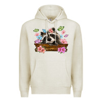 Oatmeal Heather raccoon with flowers Premium Hoodie - MaliasSmallBusiness