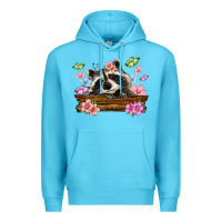 Ocean Blue raccoon with flowers Premium Hoodie - MaliasSmallBusiness
