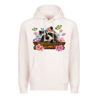 Pale Pink raccoon with flowers Premium Hoodie - MaliasSmallBusiness