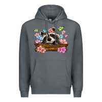 Rock raccoon with flowers Premium Hoodie - MaliasSmallBusiness