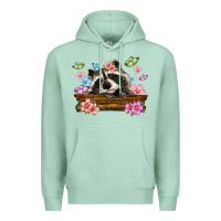 Seafoam raccoon with flowers Premium Hoodie - MaliasSmallBusiness