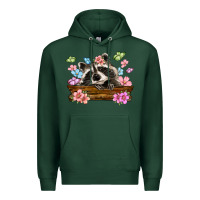 Sports Green raccoon with flowers Premium Hoodie - MaliasSmallBusiness