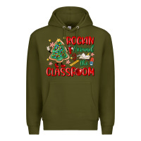 Army Green rockin around the clasroom teacher Premium Hoodie - MaliasSmallBusiness