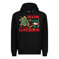 Black rockin around the clasroom teacher Premium Hoodie - MaliasSmallBusiness