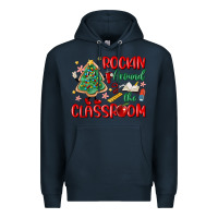 Navy rockin around the clasroom teacher Premium Hoodie - MaliasSmallBusiness
