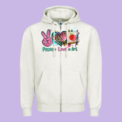 Peace Love Art   Ado Zipper Hoodie Designed By Adodesignshop