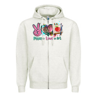 Oatmeal Heather peace love art   ado Zipper Hoodie - AdoDesignShop