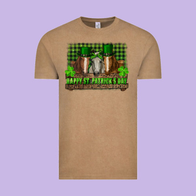 Vintage Tee happy st. patrick's day horses with leprechaun hat and bandana
